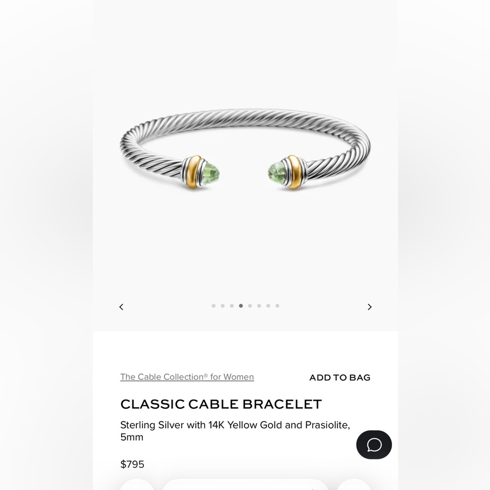 David Yurman Classic Cable Bangle Green Crystal